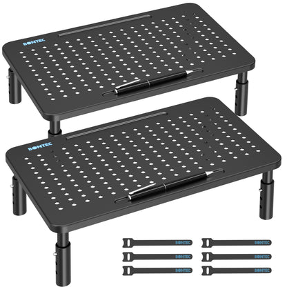 BONTEC Metal Monitor Stand, Adjustable Height Riser for Desk, Ergonomic 3-Level Desk Organizer with Cable Management, Laptop & Computer Monitor Stand up to 20KG, 2 Pack