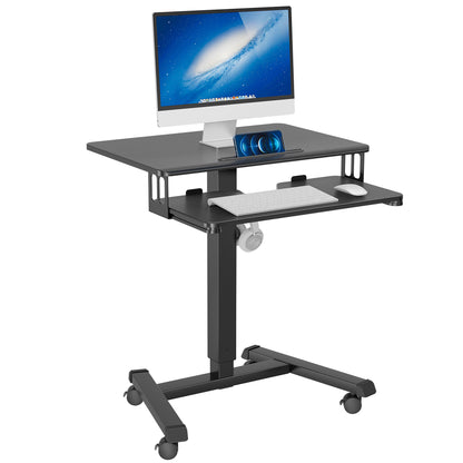 BONTEC Poste de travail mobile informatique à deux niveaux 65x45cm, Bureau réglable en hauteur avec 4 roulettes, Support d'ordinateur portable à roulettes, Table d'appoint portable pour le bureau, le salon, la chambre à coucher