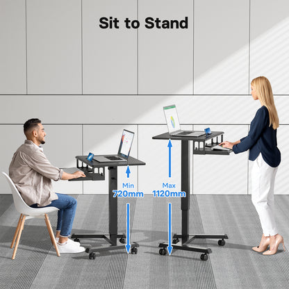 BONTEC Poste de travail mobile informatique à deux niveaux 65x45cm, Bureau réglable en hauteur avec 4 roulettes, Support d'ordinateur portable à roulettes, Table d'appoint portable pour le bureau, le salon, la chambre à coucher