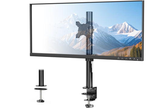 BONTEC Single Monitor Desk Mount for 13-34 Inch Screens, Supports up to 10kg, with Full Motion Adjustability, Dual Installation Options and Integrated Cable Management