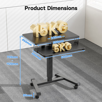 BONTEC Poste de travail mobile informatique à deux niveaux 65x45cm, Bureau réglable en hauteur avec 4 roulettes, Support d'ordinateur portable à roulettes, Table d'appoint portable pour le bureau, le salon, la chambre à coucher