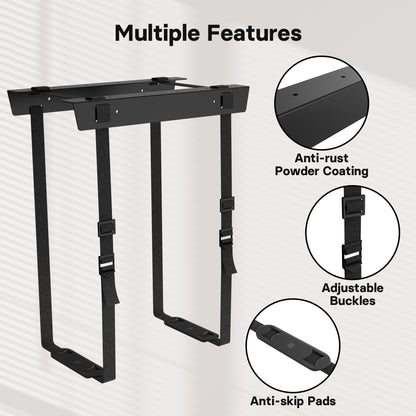 BONTEC Adjustable Under Desk PC Mount, Steel CPU Holder with 20 kg Capacity | Space-saving suspended design, secure straps fit towers up to 71 in (180 cm), simple fitting, keeps work areas clear and tidy