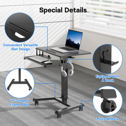 BONTEC Poste de travail mobile informatique à deux niveaux 65x45cm, Bureau réglable en hauteur avec 4 roulettes, Support d'ordinateur portable à roulettes, Table d'appoint portable pour le bureau, le salon, la chambre à coucher