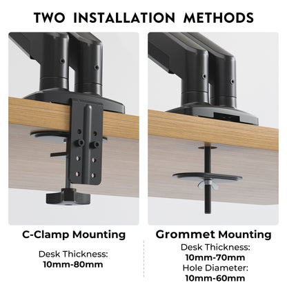BONTEC Dual Monitor Stand for 24-34 Inch Screens, Adjustable Gas Spring Monitor Arm Desk Mount, Full Motion Adjustment, VESA 75x75 100x100, C Clamp, Ergonomic for Office or Gaming, Cable Management