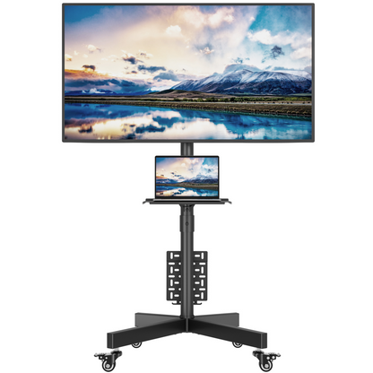 BONTEC Mobile TV Stand with Pegboard Storage for 23–60 Inch TVs, Height Adjustable Mobile TV Cart with Tilt Mount, Holds 40kg, Max VESA 400x400mm, Lockable Metal Wheels, Metal Shelf & Cable Management