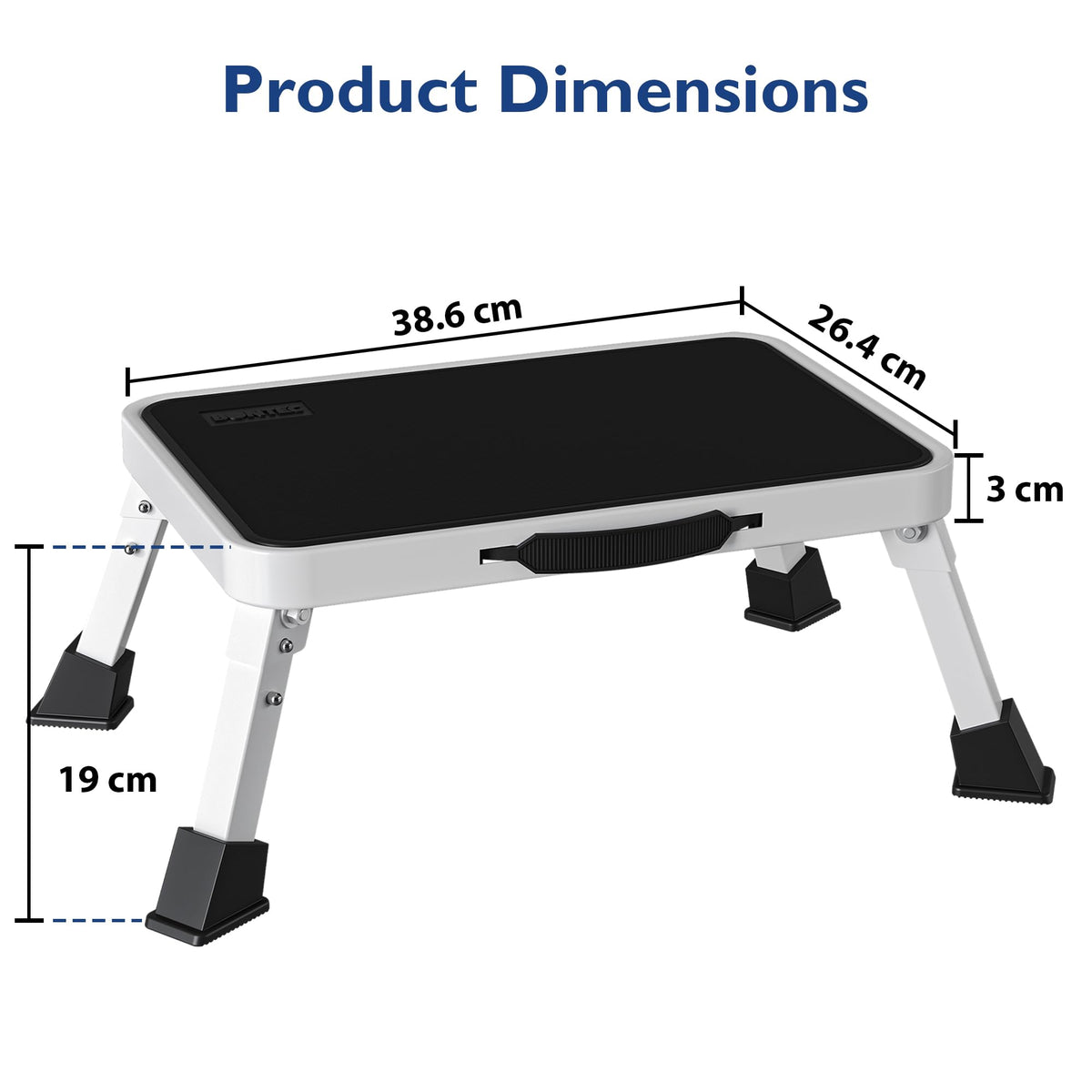 BONTEC Folding Step Stool, Metal Step Ladder up to 150kg, Non-Slip Platform for Adults & Children, Lightweight & Foldable, Portable Step for Kitchen, Bathroom, RV, Camping, Office, Living Room, White