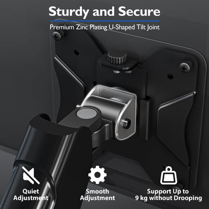 BONTEC Single Monitor Arm Desk Mount for 13-32 Inch Screens, Adjustable Gas Spring Arm Stand, VESA 75/100mm, 9kg Capacity, Tilt, Swivel, 360° Rotation, C-Clamp & Grommet Options, Ergonomic Design