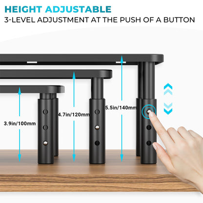 BONTEC Metal Monitor Stand, Adjustable Height Riser for Desk, Ergonomic 3-Level Desk Organizer with Cable Management, Laptop & Computer Monitor Stand up to 20KG, 2 Pack