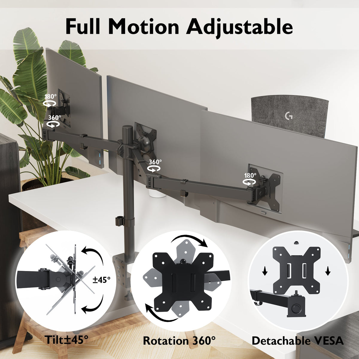 BONTEC Support Triple Écran pour 3 Moniteurs de 13 à 24 Pouces