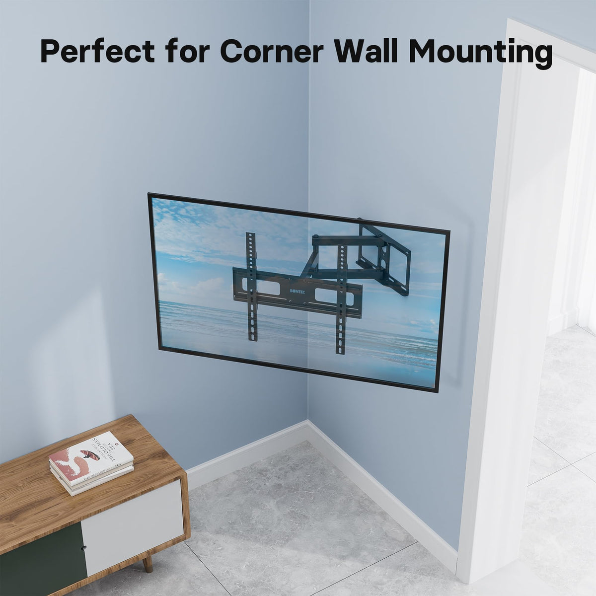 BONTEC TV Wall Bracket for 26-60 Inch, with Swivel, Tilt, and Extension from 80 to 500mm. Full Motion TV Wall Mount Capability of 40KG, Max. VESA 400x400, Perfect for Corner Mounting
