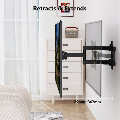 BONTEC Support Mural TV pour la plupart des téléviseurs/moniteurs LED/LCD/OLED plats de 13 à 43 pouces, Inclinable, Orientable, Extensible et Rétractable avec Bras Articulés jusqu'à 35 kg, VESA Max 200 x 200 mm