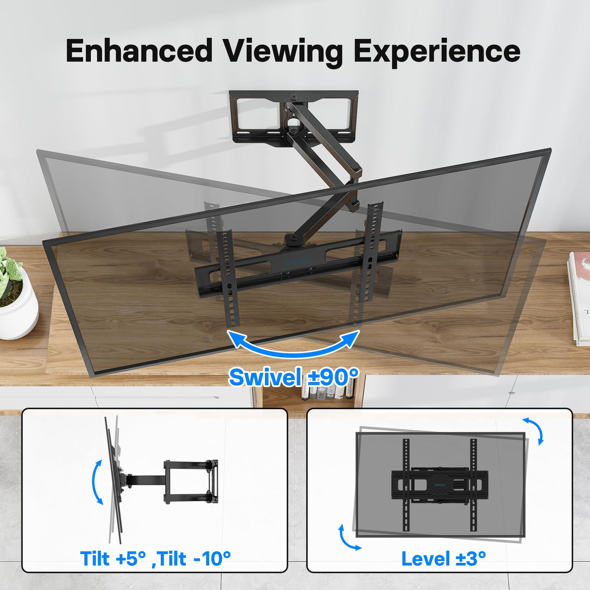 BONTEC TV Wall Bracket for 26-60 Inch, with Swivel, Tilt, and Extension from 80 to 500mm. Full Motion TV Wall Mount Capability of 40KG, Max. VESA 400x400, Perfect for Corner Mounting