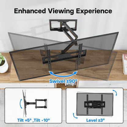 BONTEC TV Wall Bracket for 26-60 Inch, with Swivel, Tilt, and Extension from 80 to 500mm. Full Motion TV Wall Mount Capability of 40KG, Max. VESA 400x400, Perfect for Corner Mounting