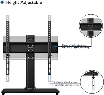 Support TV de table pivotant universel BONTEC pour écrans plats et incurvés LED, OLED, LCD, Plasma de 26 à 55 pouces, réglable en hauteur, base en verre, VESA max. 400x400 mm, supporte jusqu'à 40 kg