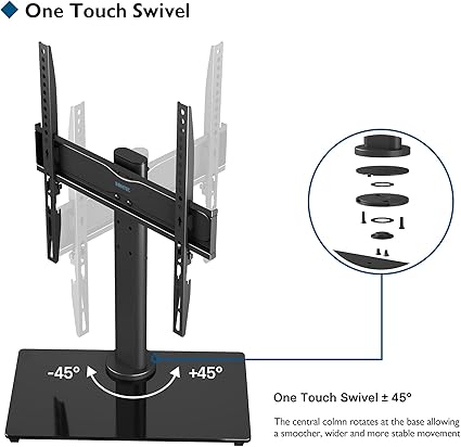 Support TV de table pivotant universel BONTEC pour écrans plats et incurvés LED, OLED, LCD, Plasma de 26 à 55 pouces, réglable en hauteur, base en verre, VESA max. 400x400 mm, supporte jusqu'à 40 kg