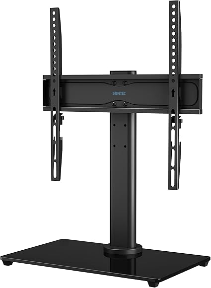 Support TV de table pivotant universel BONTEC pour écrans plats et incurvés LED, OLED, LCD, Plasma de 26 à 55 pouces, réglable en hauteur, base en verre, VESA max. 400x400 mm, supporte jusqu'à 40 kg