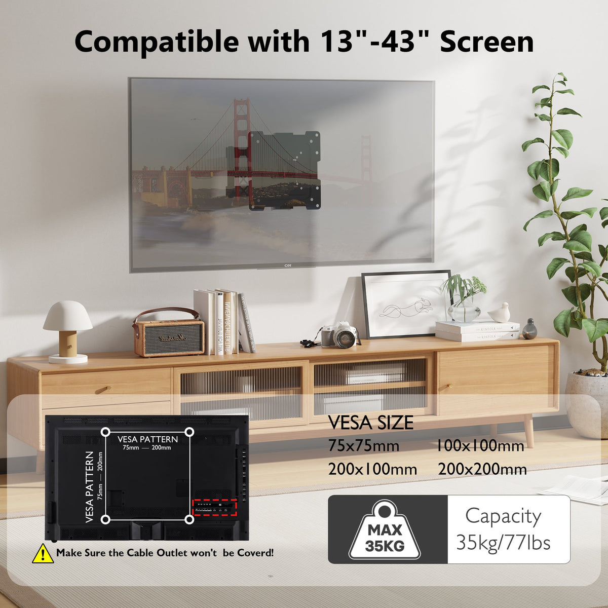 BONTEC Support Mural TV pour la plupart des téléviseurs/moniteurs LED/LCD/OLED plats de 13 à 43 pouces, Inclinable, Orientable, Extensible et Rétractable avec Bras Articulés jusqu'à 35 kg, VESA Max 200 x 200 mm