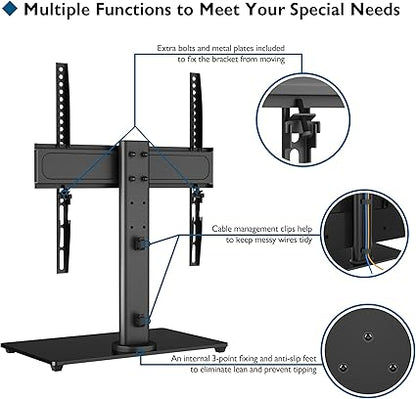 Support TV de table pivotant universel BONTEC pour écrans plats et incurvés LED, OLED, LCD, Plasma de 26 à 55 pouces, réglable en hauteur, base en verre, VESA max. 400x400 mm, supporte jusqu'à 40 kg