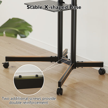 BONTEC Mobile TV Stand on Wheels, Rolling TV Cart with Locking Wheels for 32-85” LED, LCD, OLED Flat & Curved TVs, Tilt, Height Adjustable, Max VESA 600x400mm, 55kg Capacity, Laptop Shelf