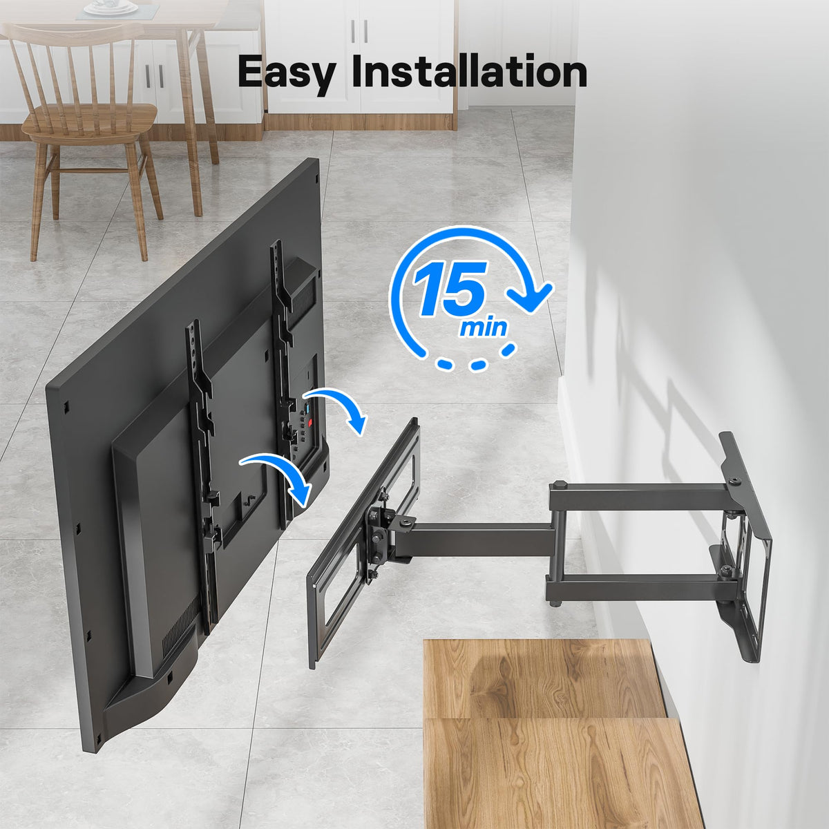 BONTEC TV Wall Bracket for 26-60 Inch, with Swivel, Tilt, and Extension from 80 to 500mm. Full Motion TV Wall Mount Capability of 40KG, Max. VESA 400x400, Perfect for Corner Mounting