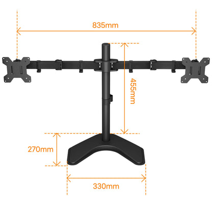 BONTEC Dual Monitor Stand for 13-27” Screens, Adjustable Desk Mount with Tilt, Swivel & Rotate, VESA 75x75 & 100x100mm, Height Adjustable, Holds Up to 10kg per Arm, Sturdy Base for Home & Office Use
