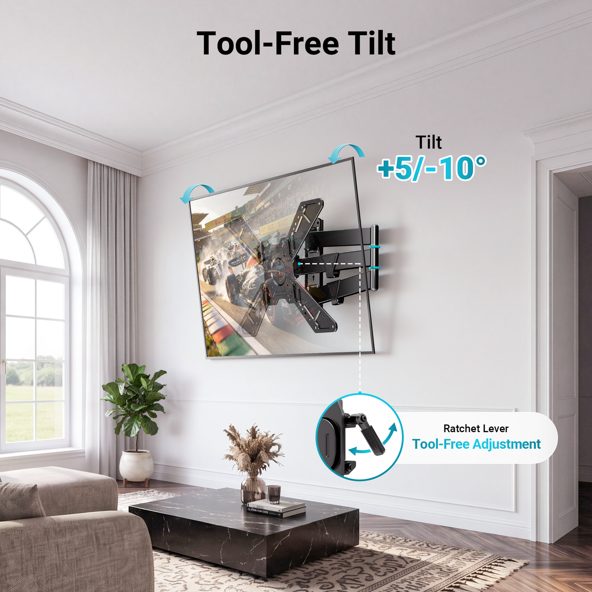 Support Mural Universel TV Plein Mouvement BONTEC pour Téléviseurs Intelligents de 32 à 75 Pouces, Support d'Angle avec Bras Extra Long de 838 mm, Rotation Paysage vers Portrait, Pivotant et Inclinable, Capacité de Charge de 50 kg, VESA Max 600x400 mm