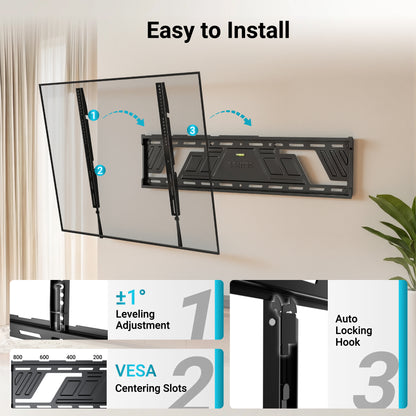 BONTEC Fixed TV Wall Bracket for 43 to 100 Inch Flat and Curved TVs, Ultra Slim 23 mm Low Profile, Heavy Duty 100 kg Load Capacity, Max VESA 800x600mm, Single Piece Plate, Clean Flush Fit Design