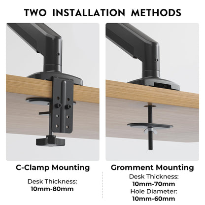 BONTEC Single Monitor Arm Desk Mount for 24-38 Inch Flat or Curved Screens, Gas Spring Adjustable 12kg Heavy Duty Monitor Arm with Tilt Swivel Rotation, VESA 75x75/100x100 mm, Cable Management System