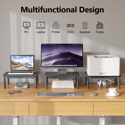 BONTEC Support d'écran avec tiroir, Rehausseur d'écran 3 hauteurs réglables pour Bureau, Plateforme en maille pour Ordinateur portable, Ordinateur, iMac, Imprimante jusqu'à 20 kg, Organisateur de bureau avec serre-câbles inclus
