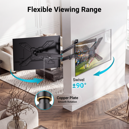 Support Mural Universel TV Plein Mouvement BONTEC pour Téléviseurs Intelligents de 32 à 75 Pouces, Support d'Angle avec Bras Extra Long de 838 mm, Rotation Paysage vers Portrait, Pivotant et Inclinable, Capacité de Charge de 50 kg, VESA Max 600x400 mm