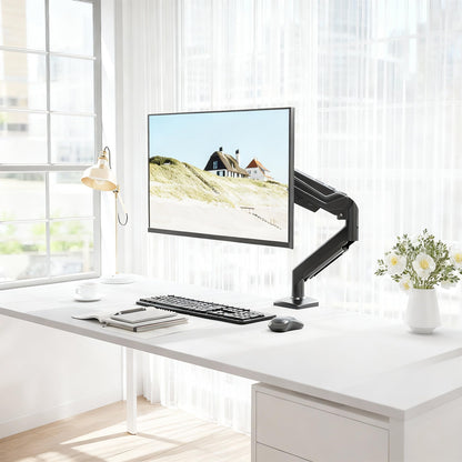 BONTEC Single Monitor Arm Desk Mount for 24-38 Inch Flat or Curved Screens, Gas Spring Adjustable 12kg Heavy Duty Monitor Arm with Tilt Swivel Rotation, VESA 75x75/100x100 mm, Cable Management System