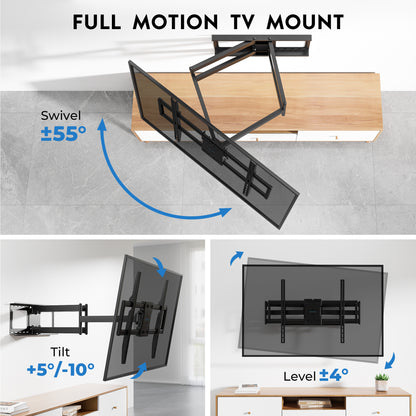 BONTEC TV Wall Bracket for 60-110 Inch TVs, Holds Up to 125kg, Heavy Duty Steel Wall Mount, Extends Up to 1016mm, Max VESA 800x600mm, Swivel and Tilt Wall Bracket with Dual Arms, Full Motion Design