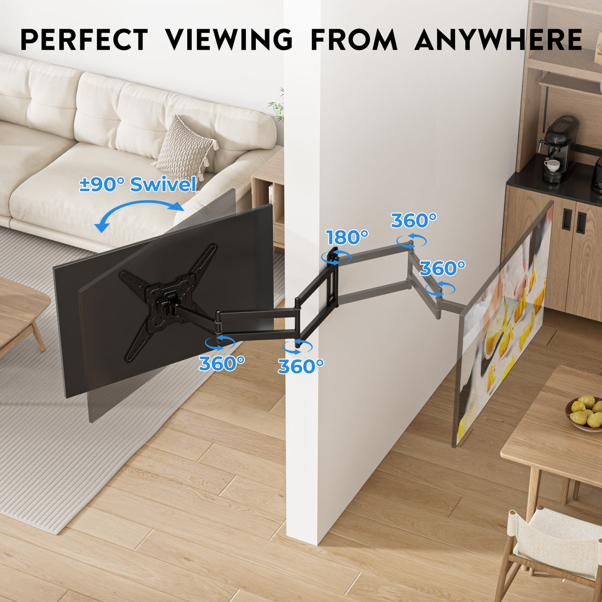 BONTEC TV Wall Bracket for 26-65 Inch LED LCD OLED Flat Curved, Full Motion Tilt and Swivel TV Wall Mount with 950mm Extension, Universal VESA 400x400mm, Corner TV Bracket 35kg for Living Room Bedroom
