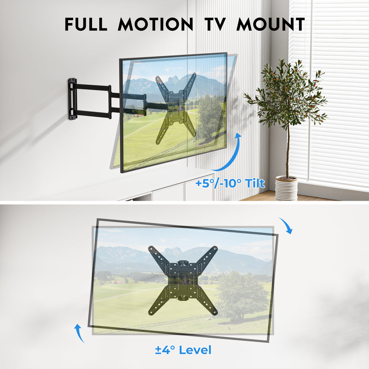 BONTEC TV Wall Bracket for 26-65 Inch LED LCD OLED Flat Curved, Full Motion Tilt and Swivel TV Wall Mount with 950mm Extension, Universal VESA 400x400mm, Corner TV Bracket 35kg for Living Room Bedroom
