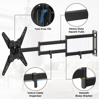 BONTEC TV Wall Bracket for 26-65 Inch LED LCD OLED Flat Curved, Full Motion Tilt and Swivel TV Wall Mount with 950mm Extension, Universal VESA 400x400mm, Corner TV Bracket 35kg for Living Room Bedroom