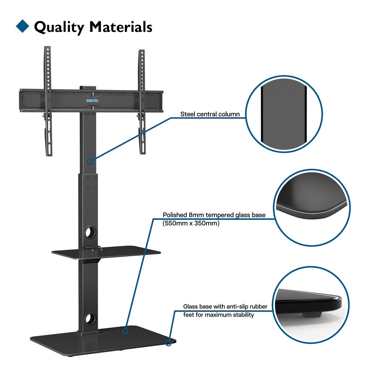 BONTEC Universal Floor TV Stand for 30-70 inch LED OLED LCD Plasma Flat Curved Screens