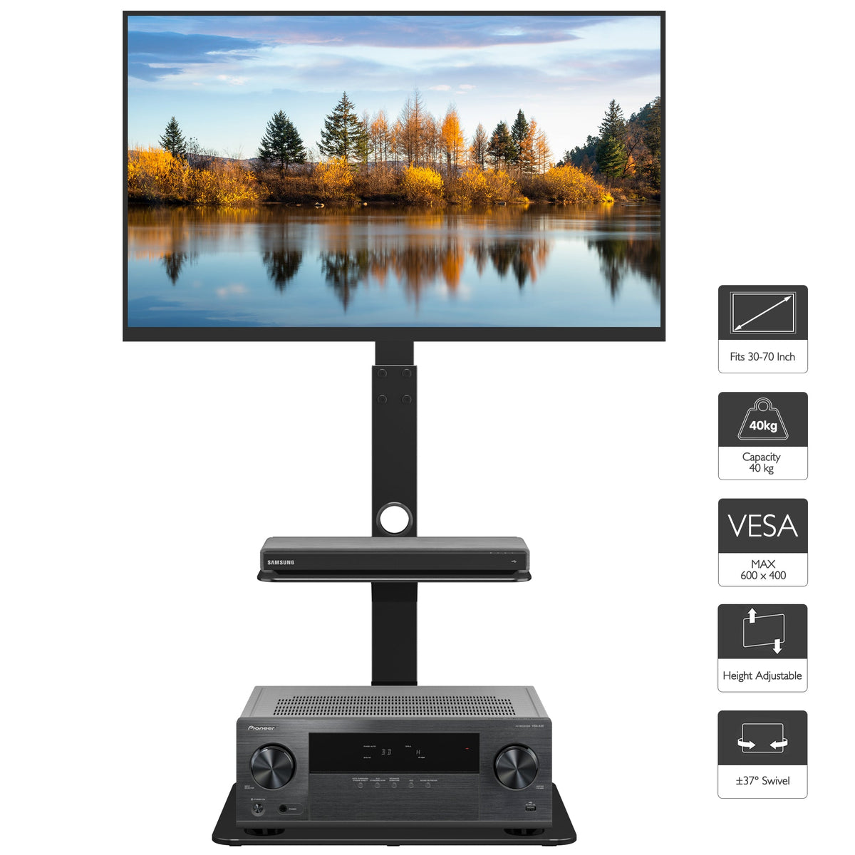 BONTEC Universal Floor TV Stand for 30-70 inch LED OLED LCD Plasma Flat Curved Screens