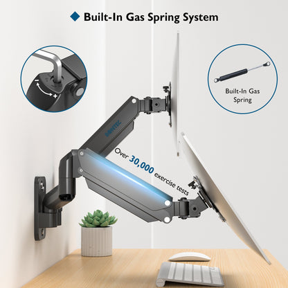 BONTEC Support Mural pour Moniteur, Ressort à Gaz, pour Écrans 13-32", Bras de Moniteur Réglable en Hauteur, Inclinaison, Pivotement et Rotation, VESA 75x75, 100x100mm, Jusqu'à 9KG, Robuste, Design Ergonomique