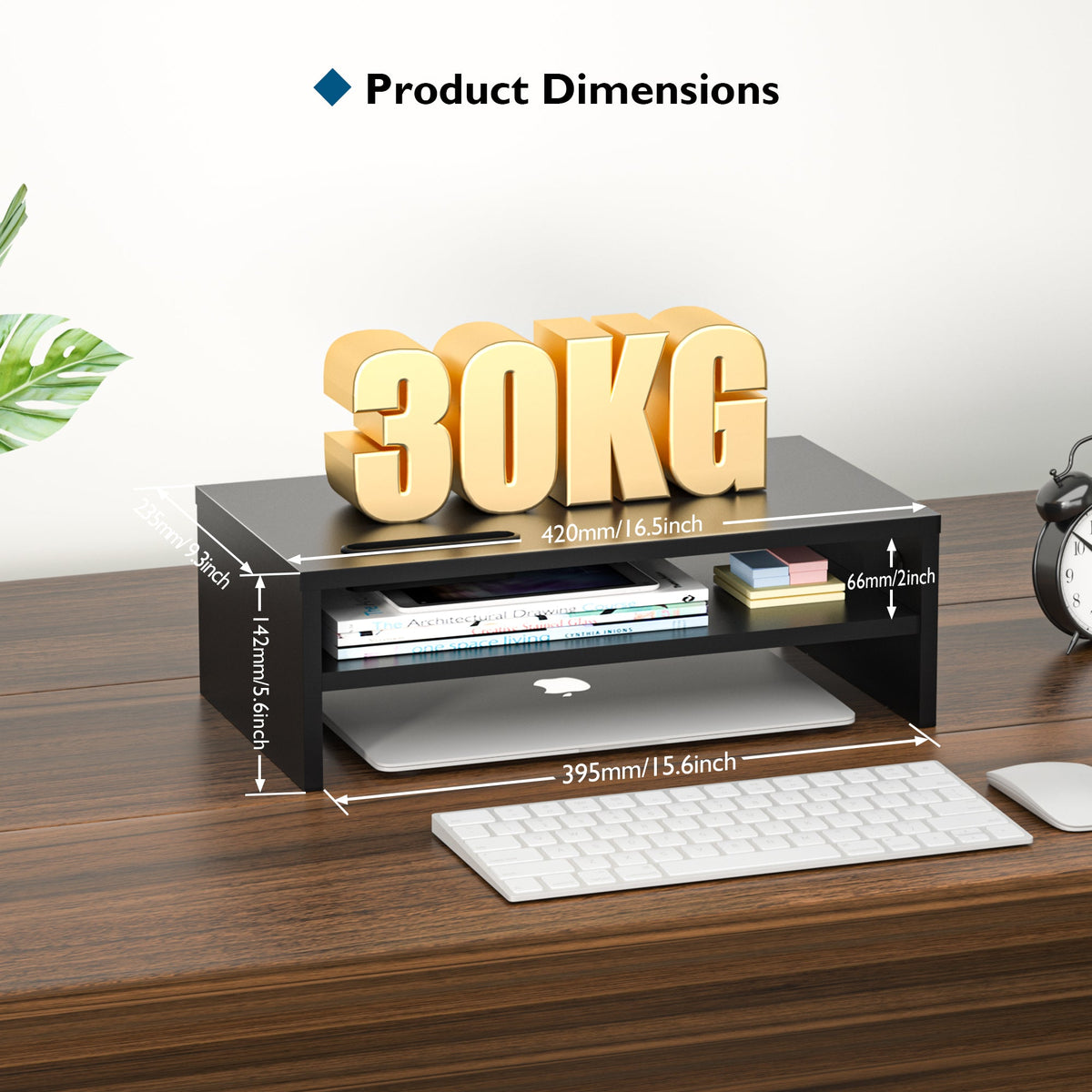 BONTEC Wood Monitor Desk Stand Riser with Smartphone Holder