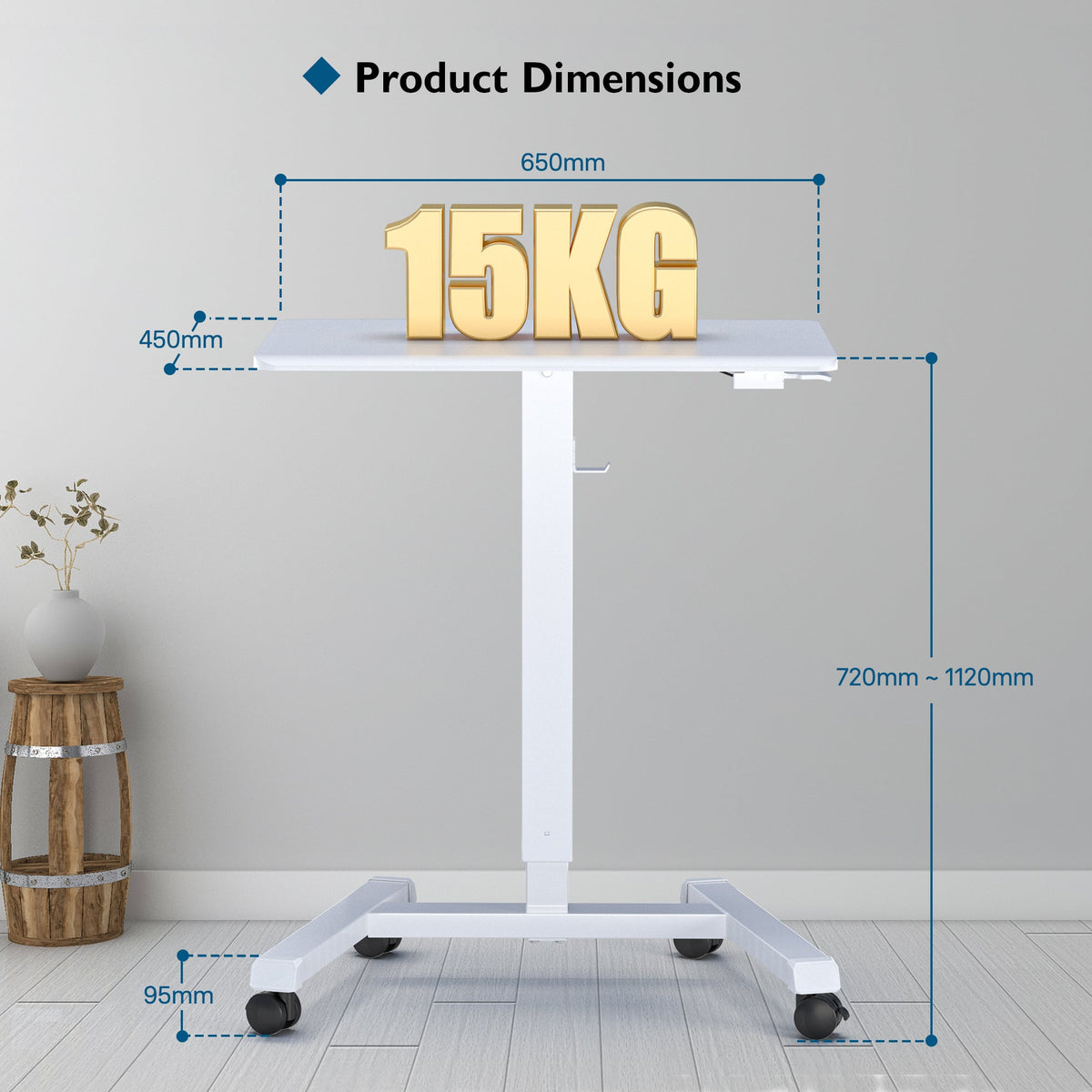 BONTEC Bureau mobile debout 65 × 45 cm avec 4 roulettes pivotantes