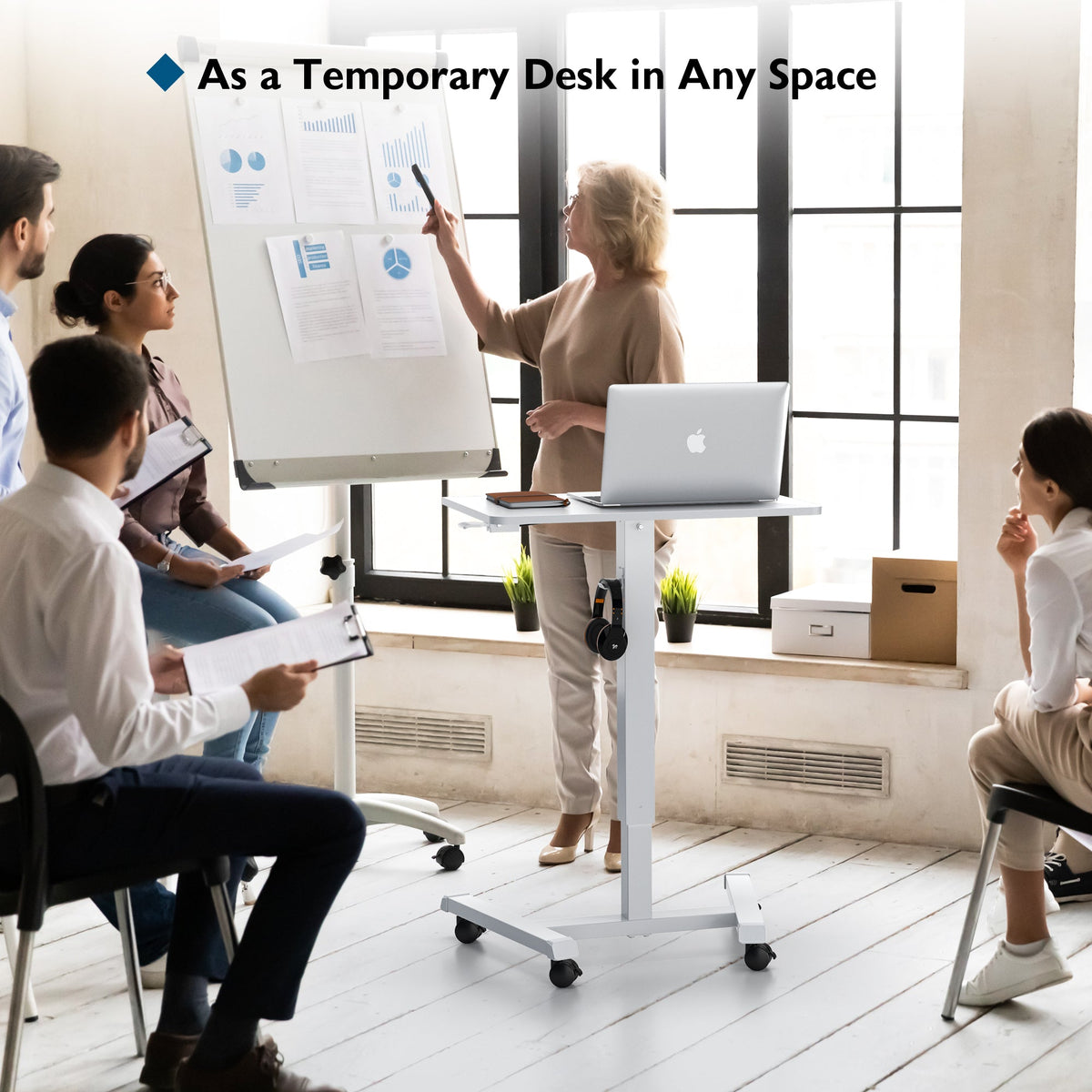BONTEC Bureau mobile debout 65 × 45 cm avec 4 roulettes pivotantes
