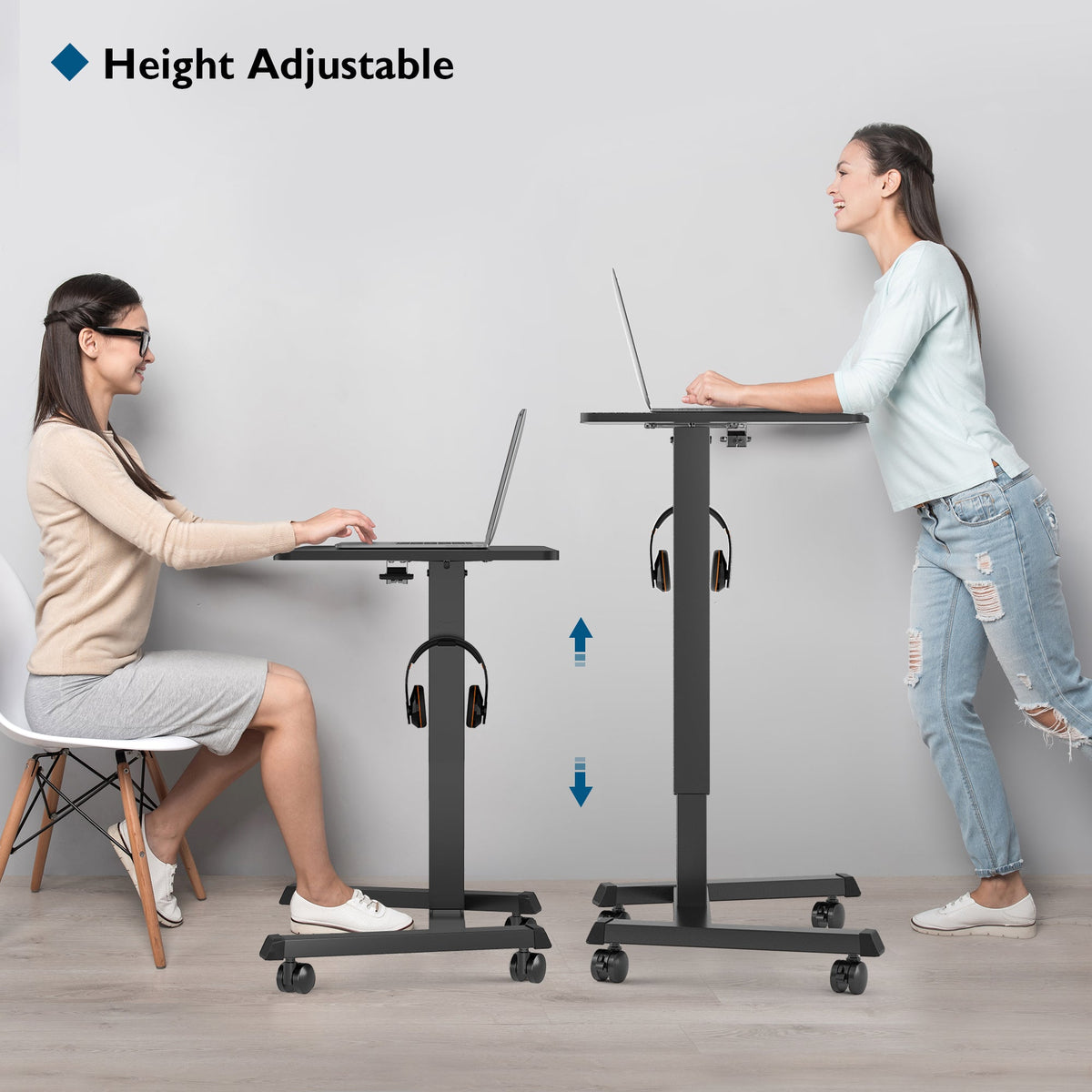 BONTEC Bureau mobile debout 65 × 45 cm avec 4 roulettes pivotantes