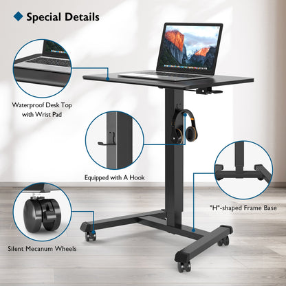 BONTEC Bureau mobile debout 65 × 45 cm avec 4 roulettes pivotantes
