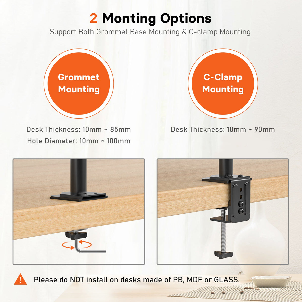 Support moniteur et ordinateur portable Redbat pour écrans LCD/LED de 13 à 32 pouces, bras articulé réglable avec plateau pour ordinateur portable jusqu'à 16 pouces, compatible VESA 75/100 mm, 2 options de montage