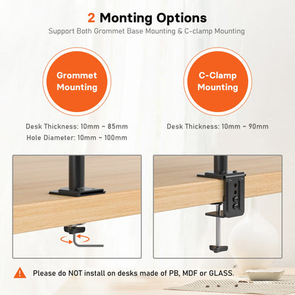 Support moniteur et ordinateur portable Redbat pour écrans LCD/LED de 13 à 32 pouces, bras articulé réglable avec plateau pour ordinateur portable jusqu'à 16 pouces, compatible VESA 75/100 mm, 2 options de montage