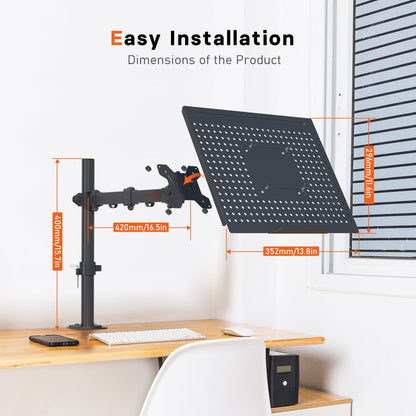Bras pour ordinateur portable Redbat pour ordinateur portable jusqu'à 17 pouces, bras réglable en hauteur pour bureau supportant jusqu'à 8 kg, support pour ordinateur portable avec 2 options de montage, VESA 75/100 pour écran de 13 à 32 pouces
