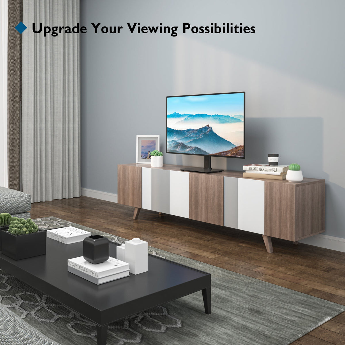 BONTEC Universal Swivel TV Stand for 17-43 inch Screens, Height Adjustable Table Top Pedestal TV Stand for LCD/LED/OLED/Plasma/Curved TVs up to 45kg, 2 Cable Ties Included