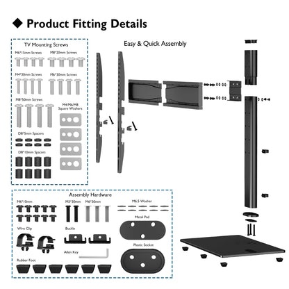 BONTEC Universal Table Top Pedestal TV Stand with Bracket for 32-65 inch LCD/LED/Plasma TVs, Height Adjustable TV stand with Tempered Glass Base & Cable Management, Holds 45 KG & Max.VESA 600x400mm
