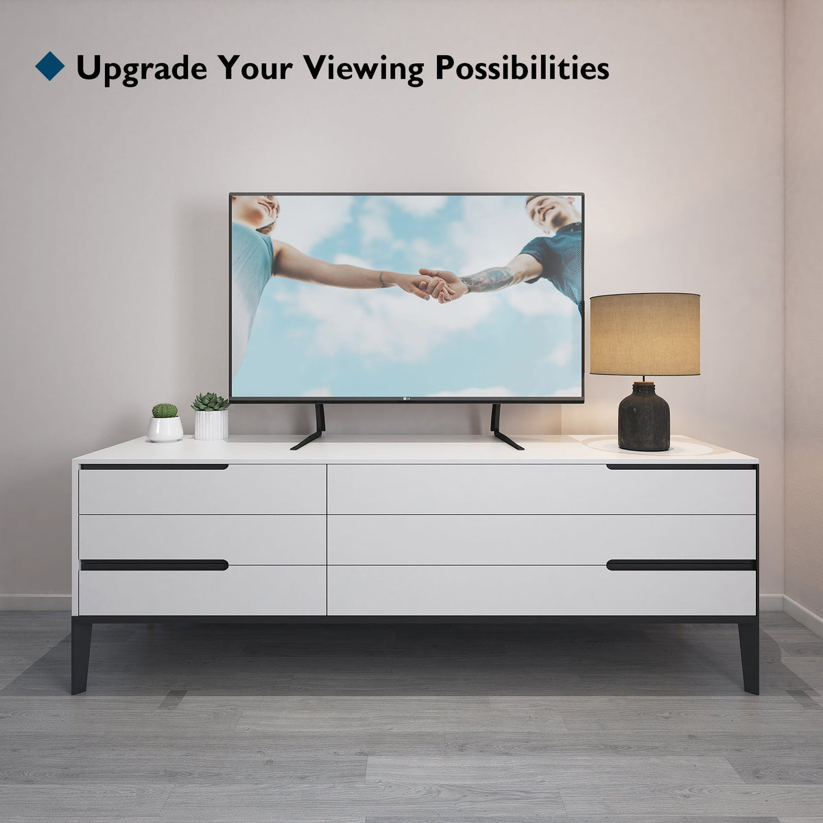 BONTEC Universal Table Desk TV Stand, 22-65 Inch, Height Adjustable, 50 kg, Max VESA 800x400 mm, pedestal base, replacement design, space saving, LCD LED screens, easy assembly, living rooms, black