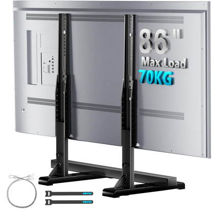 BONTEC Universal TV Stand for 24-86 inch TVs, 70 kg Load, VESA 100x100-800x600 mm, 7 Height Levels, Anti-Tip Safety Strap, Hidden Support Feet, Table Top TV Stand with TV Legs for Living Room